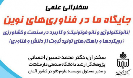 برگزاری سخنرانی علمی با عنوان: "جایگاه ما در فناوری های نوین"