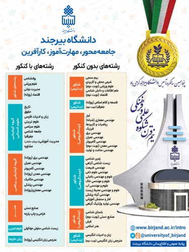 فهرست رشته های بدون کنکور و با کنکور دانشگاه بیرجند