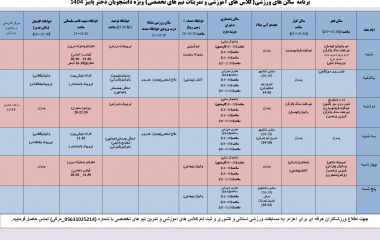 برنامه فوق برنامه ورزش دانشجویان دختر پاییز ۱۴۰۴